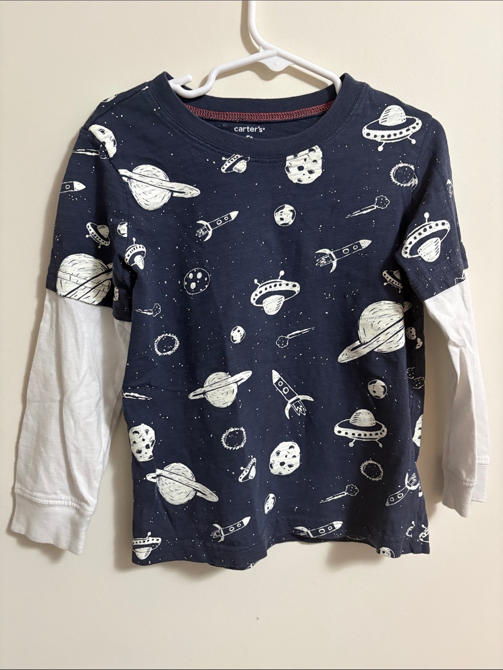 Carter's Navy and White Space Print Layered-Look Long Sleeve Tee